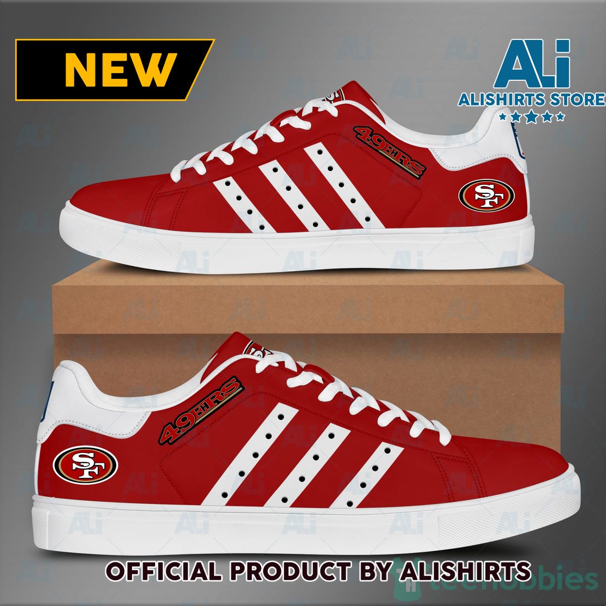 San Francisco 49Ers White Striped Red Adidas Stan Smith Low Top Skate Shoes