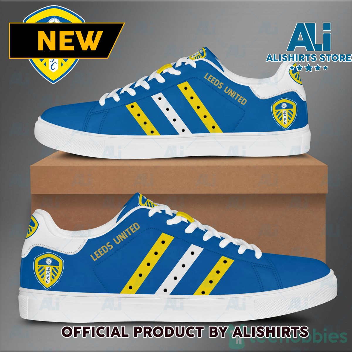Leeds United Blue Adidas Stan Smith Low Top Skate Shoes