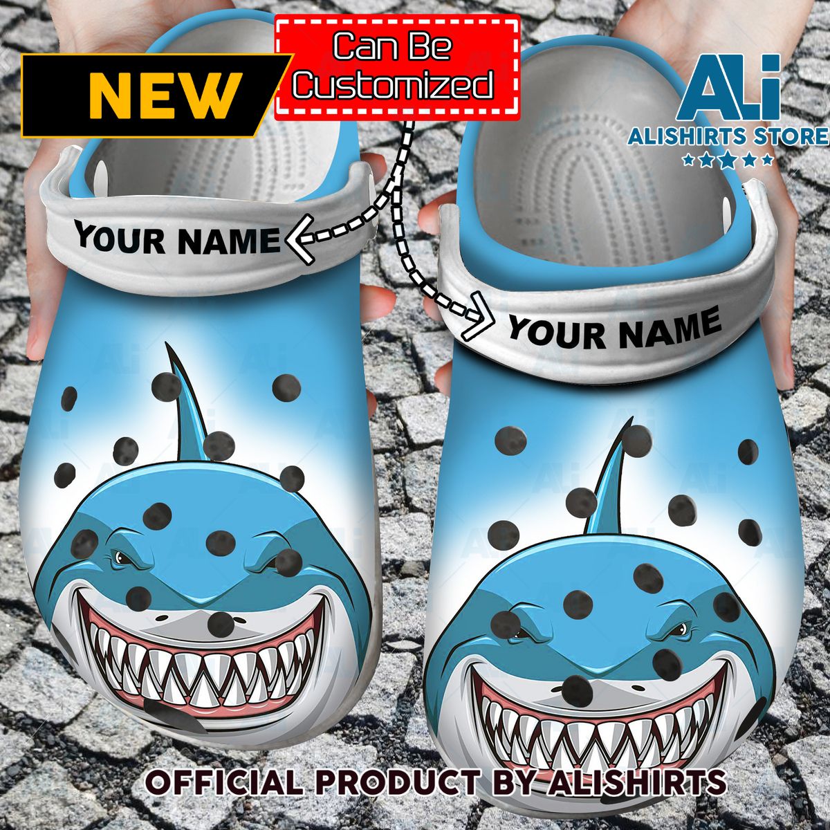 Shark Face Print Personalized Crocs Crocband Clogs Shoes With Your Name