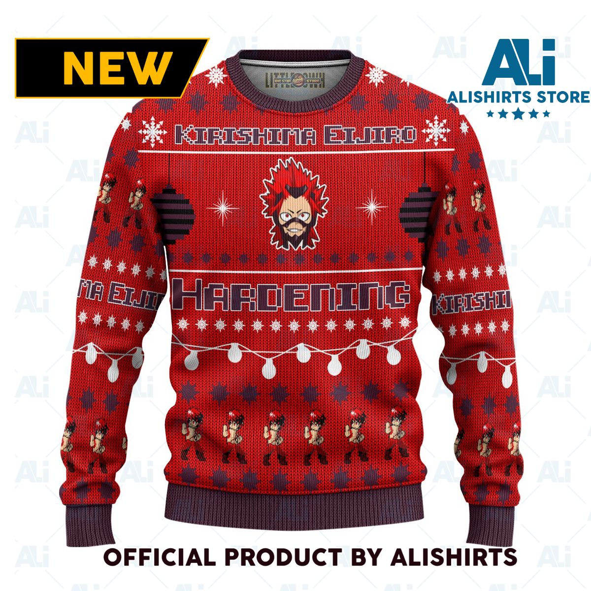 Eijiro Kirishima Anime Ugly Christmas Sweater Custom My Hero Academia