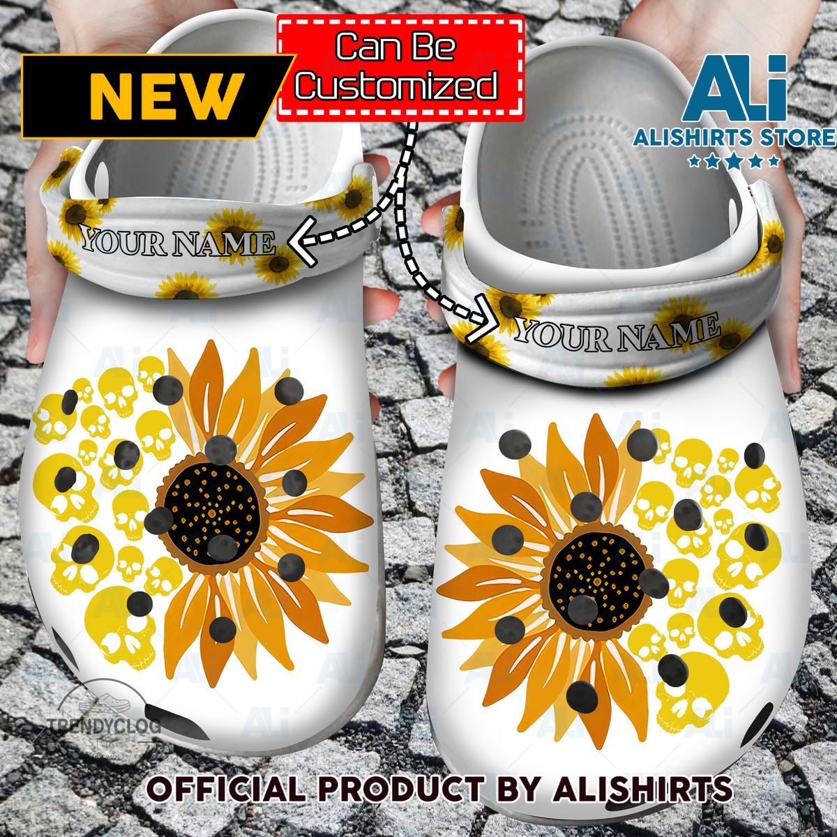 Skull Sunflower Crocs Crocband Clog Shoes