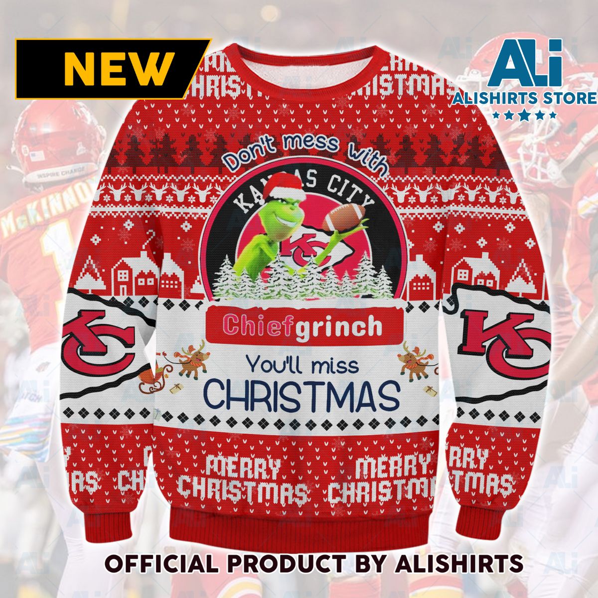 Kansas City Chief Grinch Ugly Christmas Sweater