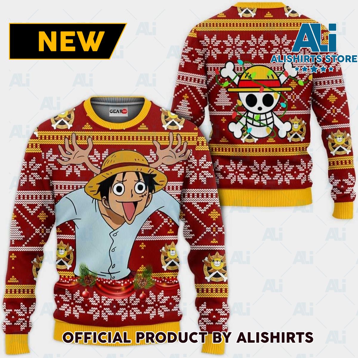 Reindeer Luffy Ugly Christmas Sweater Custom One Piece Anime