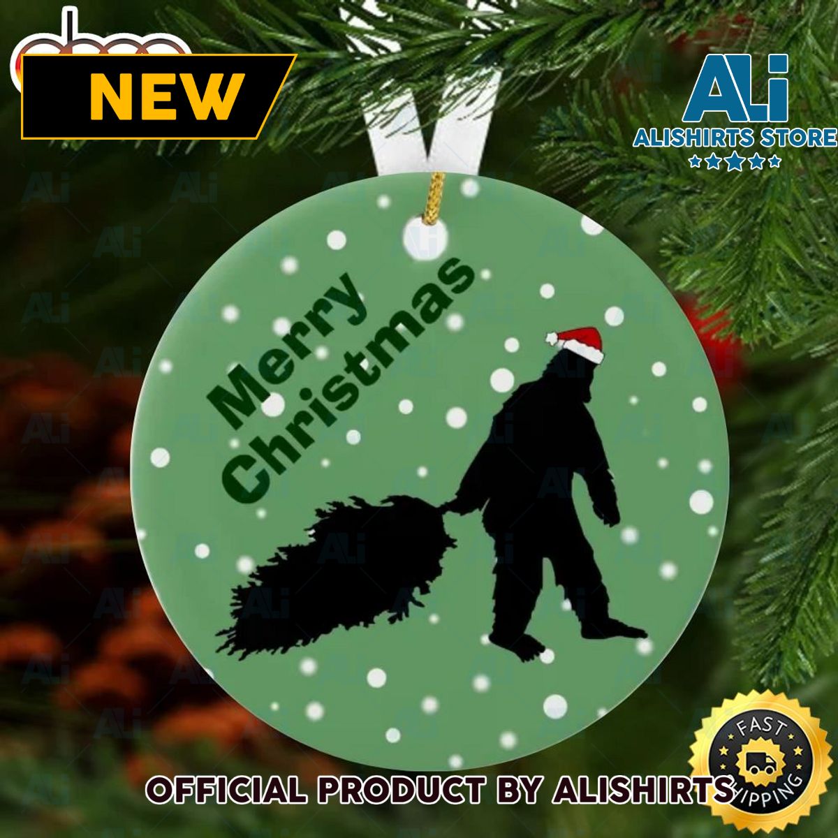 Funny Bigfoot Pulling Christmas Tree Bigfoot Yard Ornament