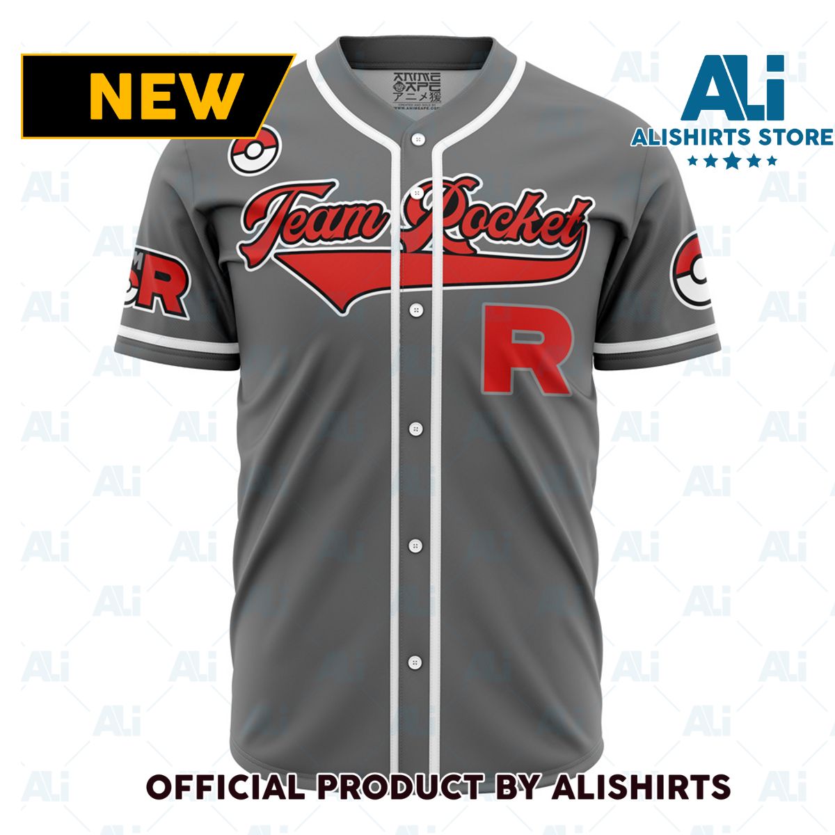 Team Rocket Grunt Gray Pokemon Baseball Jersey - 0I51