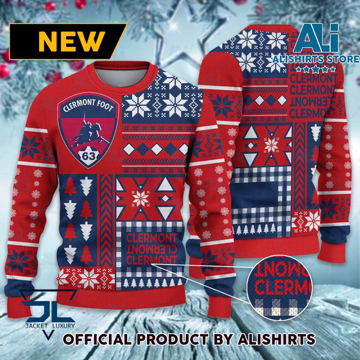 Clermont Foot Auvergne 63 France football soccer ugly christmas sweater