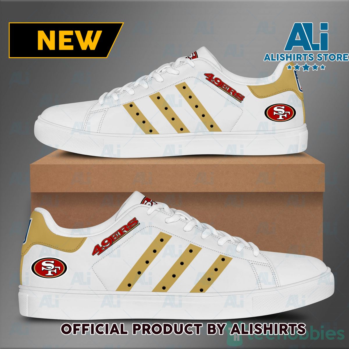 San Francisco 49Ers yellow Striped White Adidas Stan Smith Low Top Skate Shoes