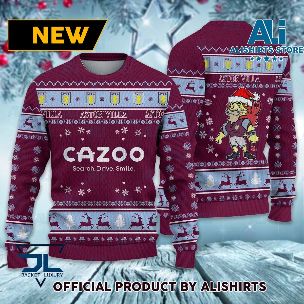 Aston Villa FC Mascot premier league Ugly Christmas Sweater