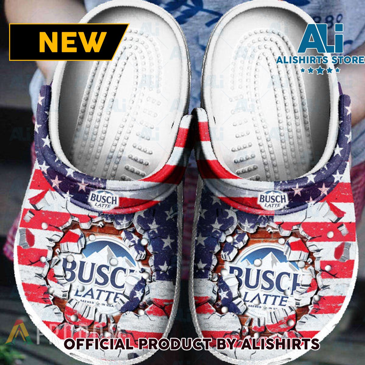 USA Flag Busch Latte Classic Crocs Crocband Clogs ALI - VZ91