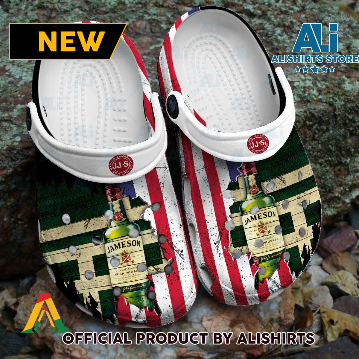 USA Flag Pattern Jameson Whiskey Classic Crocs Crocband Clogs ALI