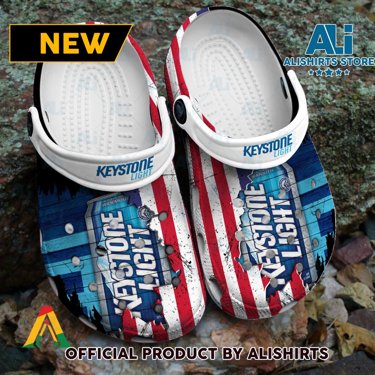 USA Flag Pattern Keystone Light Classic Crocs Crocband Clogs ALI