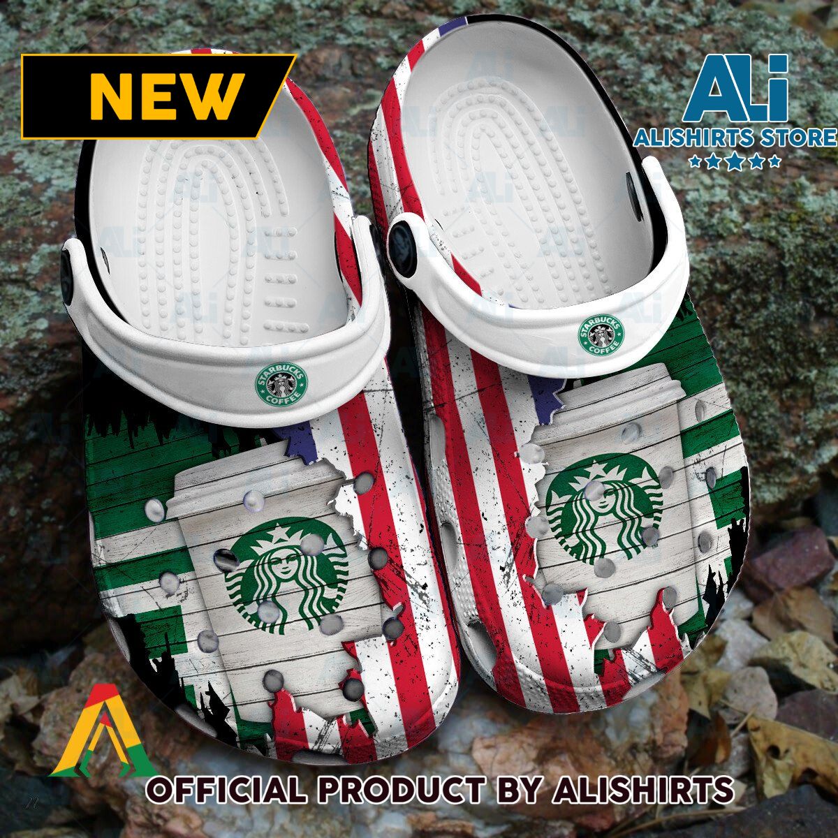 USA Flag Pattern Starbucks Classic Crocs Crocband Clogs ALI