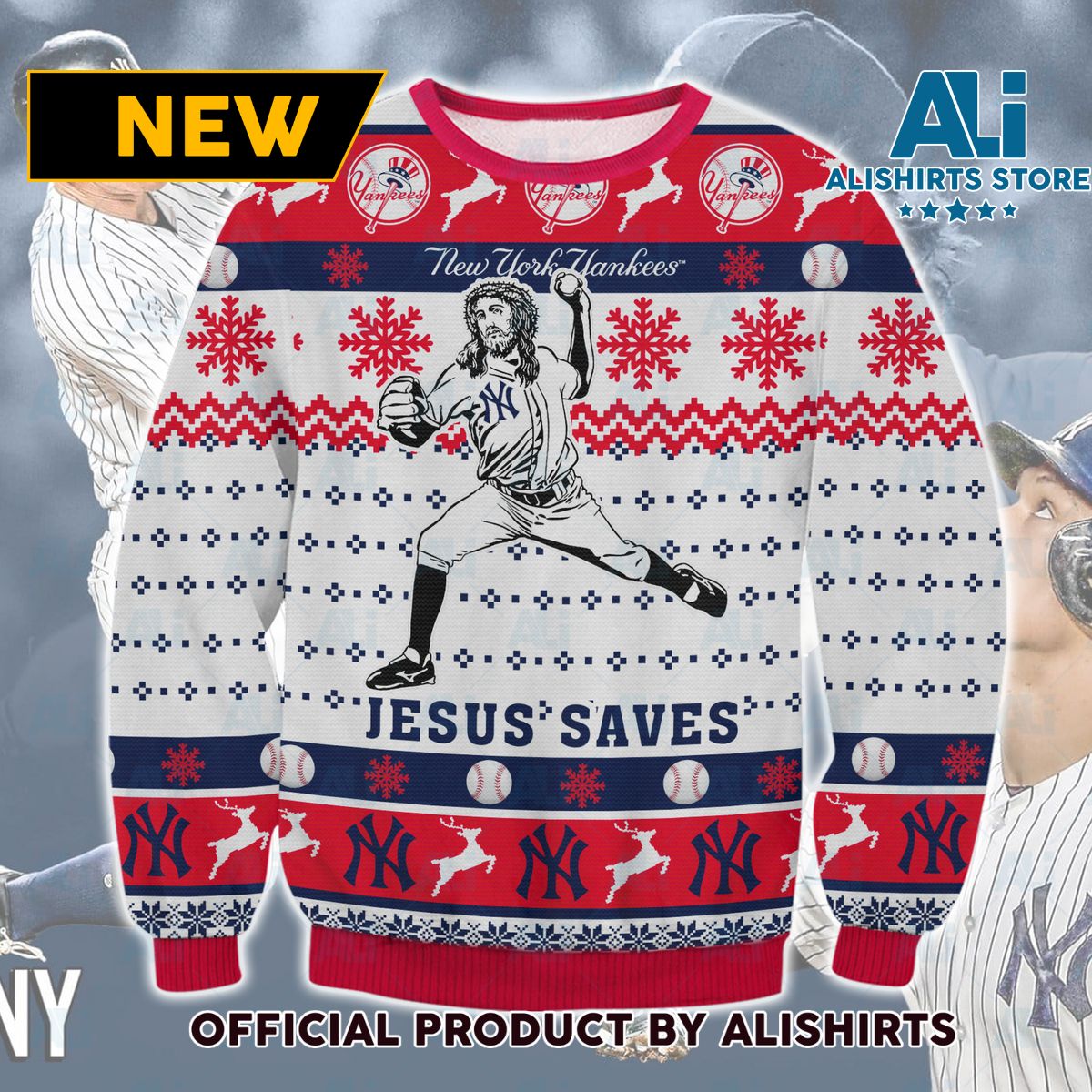 New York Yankees Jesus Saves Ugly Christmas Sweater