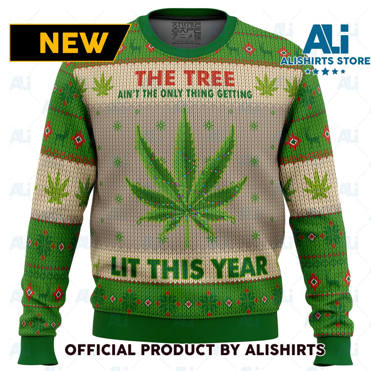 Lit This Year Weed Ugly Christmas Sweater