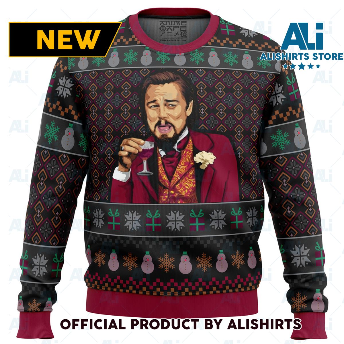 Laughing Leo DiCaprio Meme Ugly Christmas Sweater