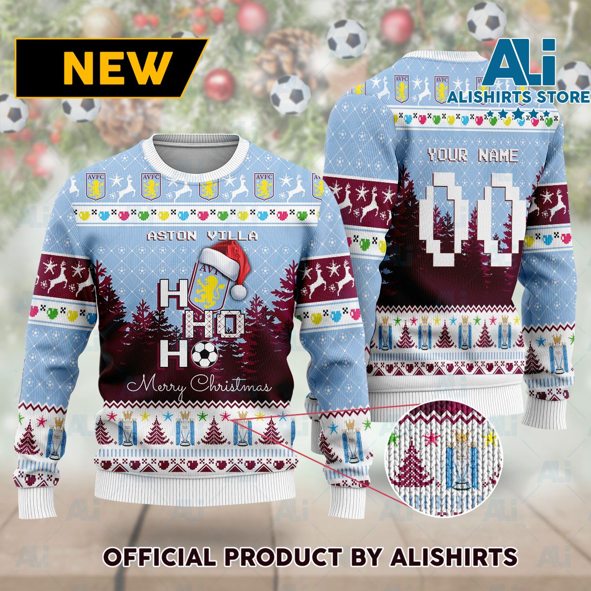 Aston Villa FC Santa Claus Ho Ho Ho Ugly Christmas Sweater