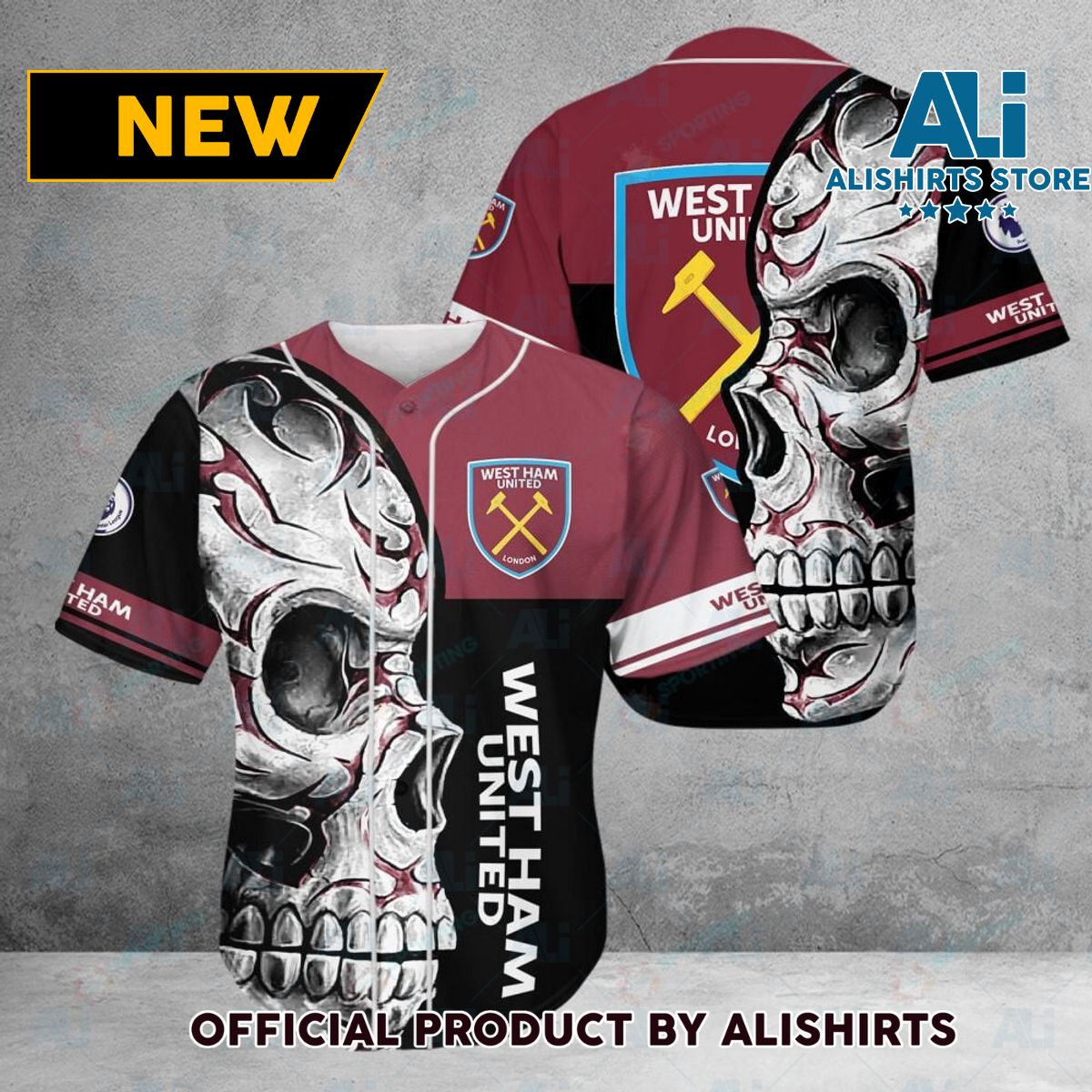 West Ham United FC Premier League Skull Baseball Jersey