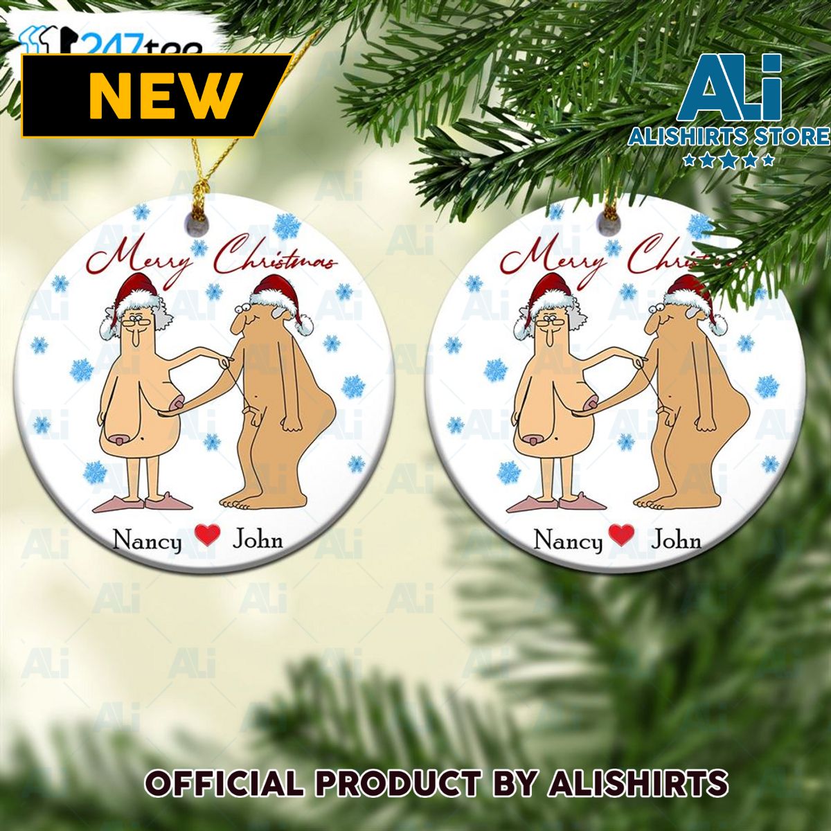 Personalized Merry Christmas Old Couple Ornament Naughty
