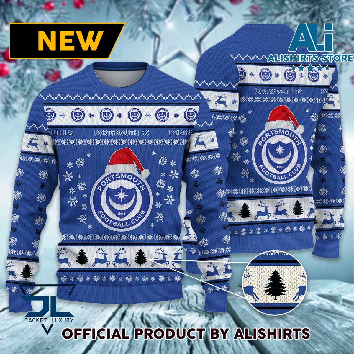 Portsmouth FC logo EFL Championship Christmas Sweater