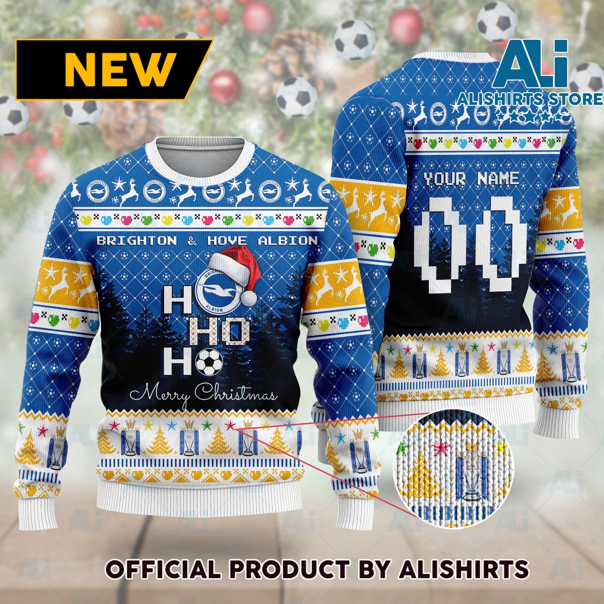 Brighton & Hove Albion FC Santa Claus Ho Ho Ho Ugly Christmas Sweater