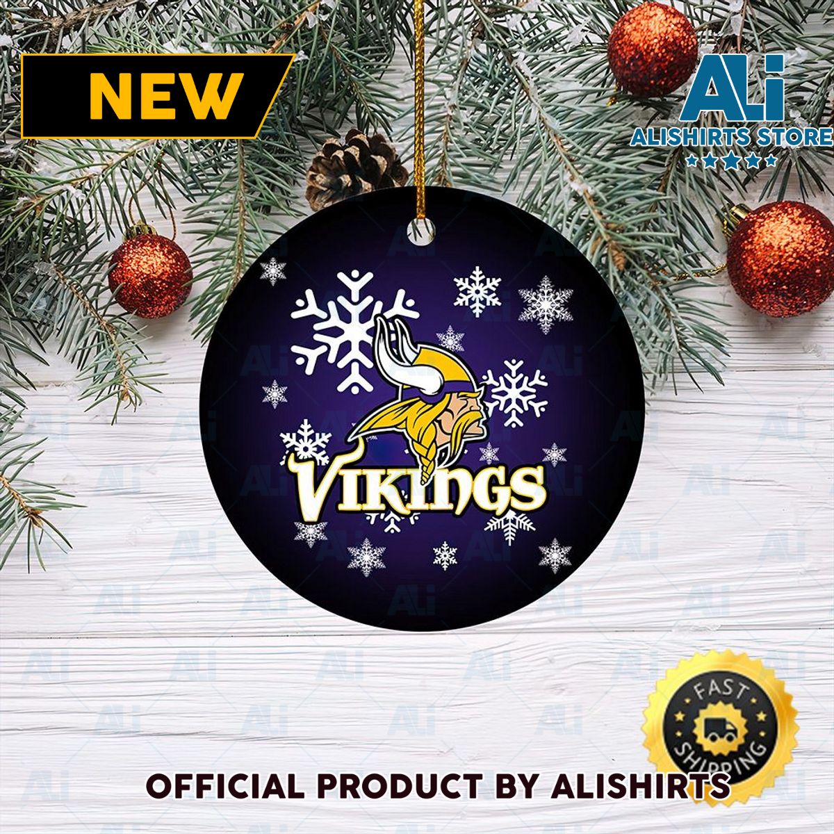 Minnesota Vikings Merry Christmas Circle Ornament Gigapixel Art Scale 6 00x