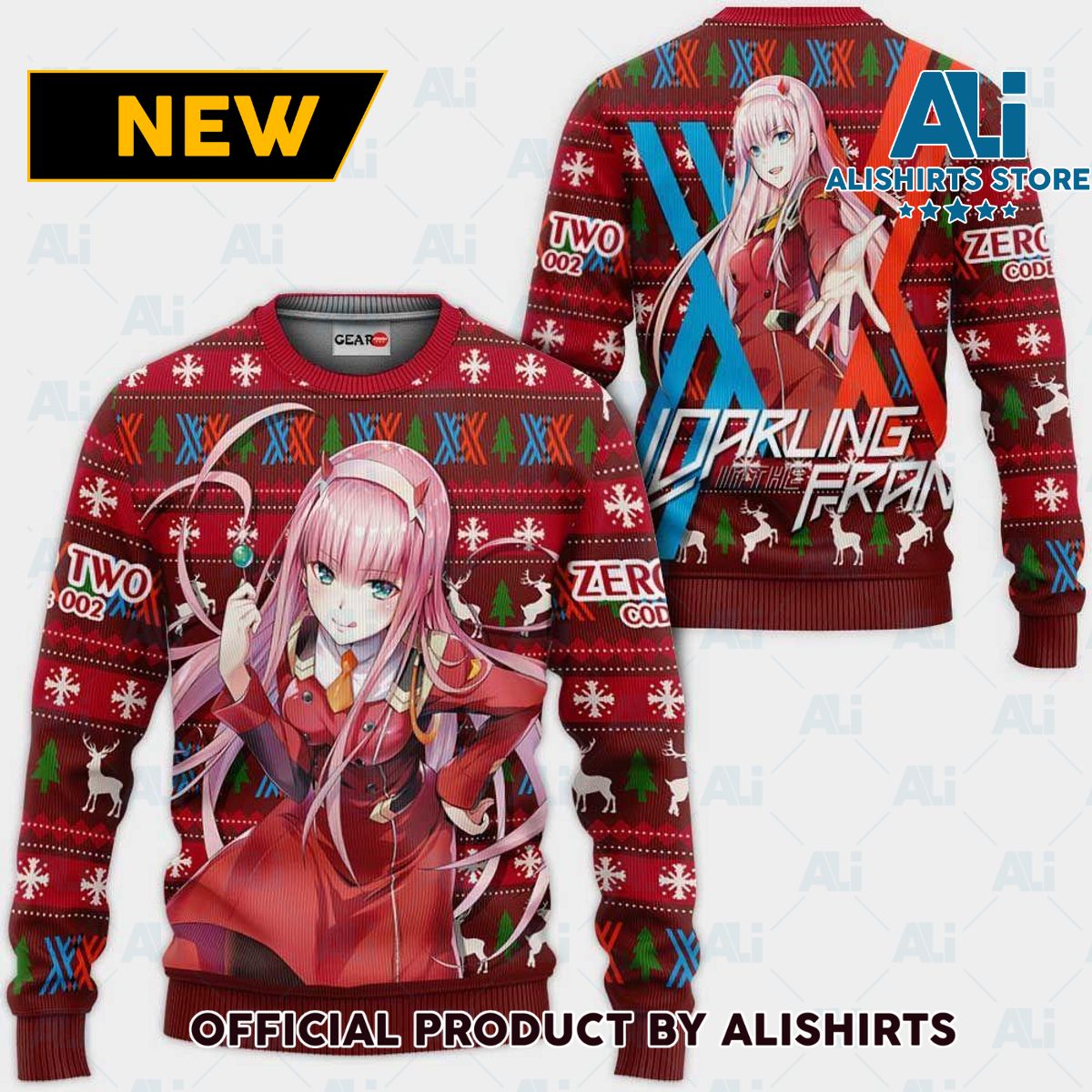 Zero Two Code 002 Ugly Christmas Sweater Custom Anime Darling In The Franxx