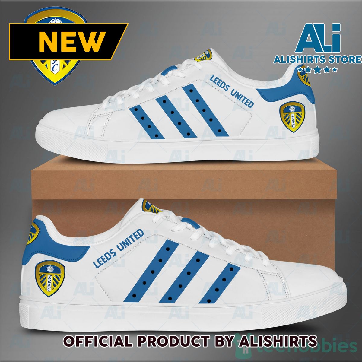 Leeds United F.C White Adidas Stan Smith Low Top Skate Shoes
