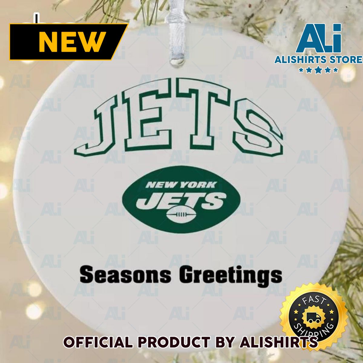 NFL New York Jets Seasons Greetings NFL Football Ornaments