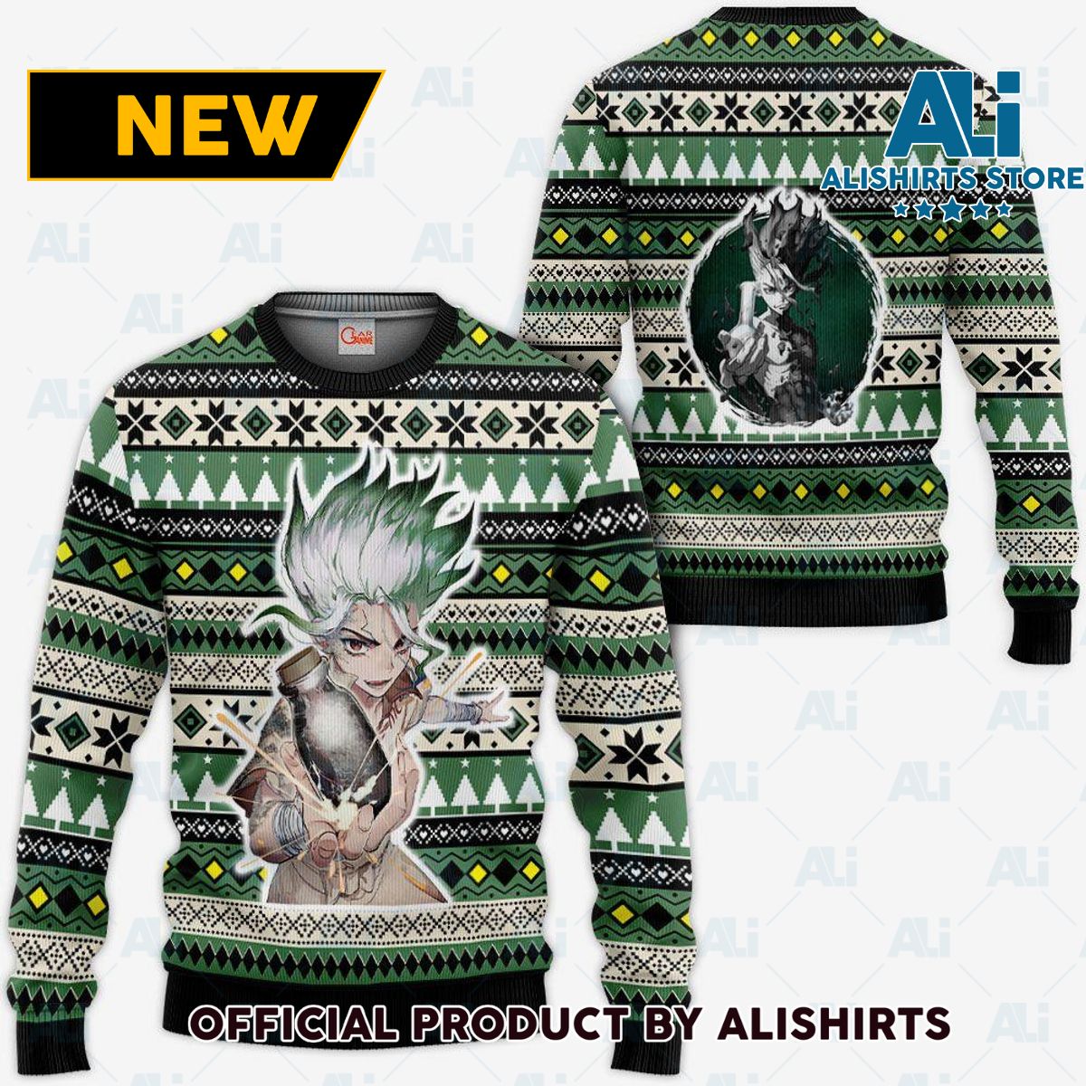 Senku Ishigami Ugly Christmas Sweater Custom Anime Dr Stone