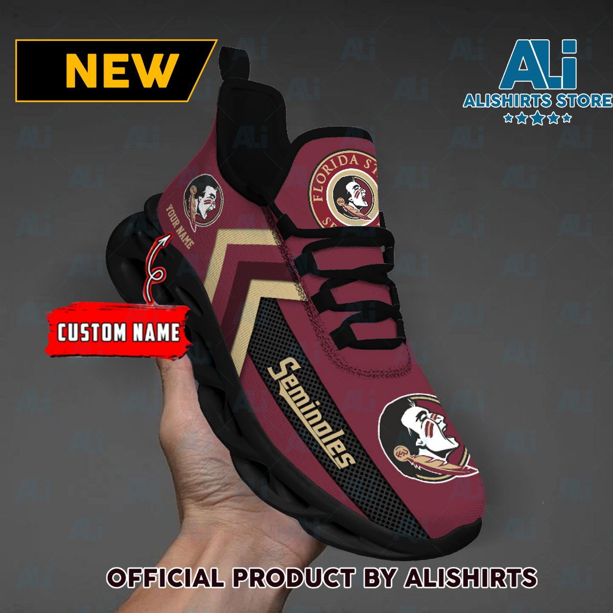 NCAA Florida State Seminoles Team Logo Custom Name Max Soul Shoes