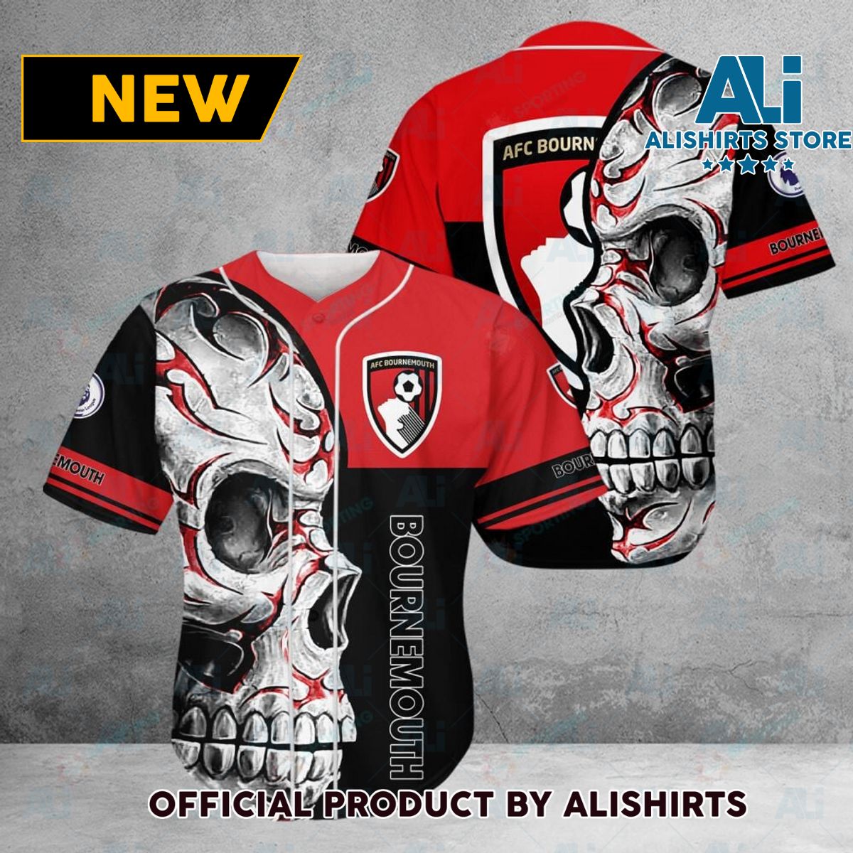 AFC Bournemouth FC EPL Skull Baseball jersey