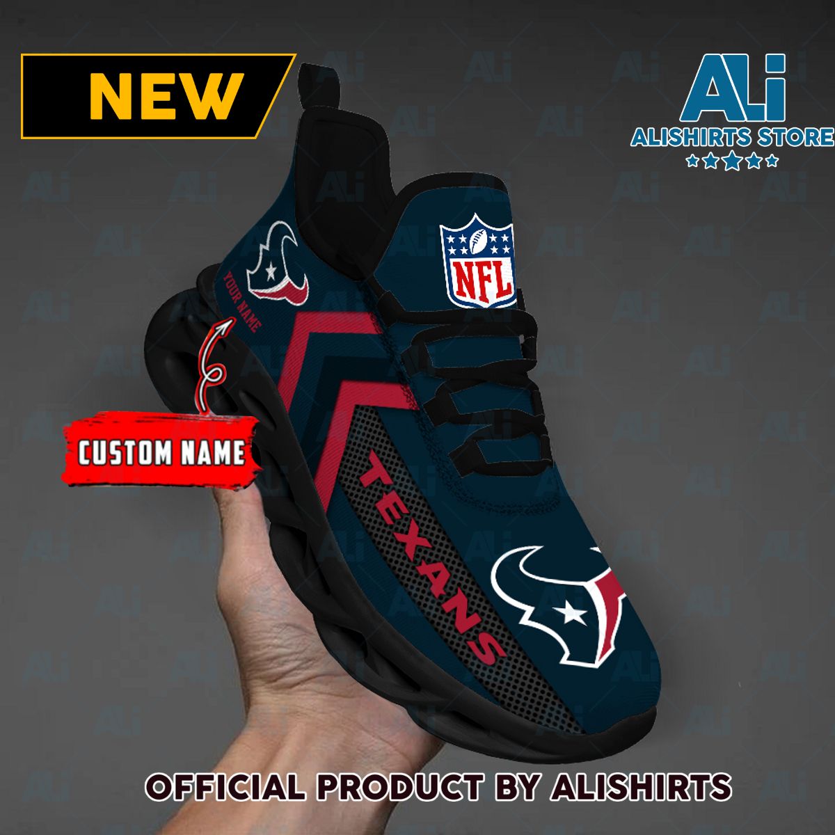 NFL Houston Texans Team Logo Custom Name Max Soul Shoes
