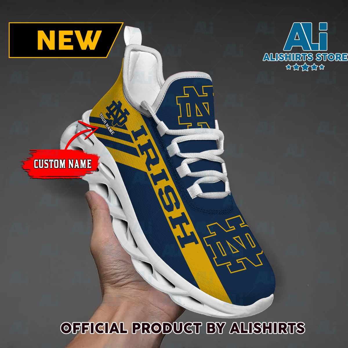 NCAA 1 Notre Dame Fighting Irish Custom Name Max Soul Shoes