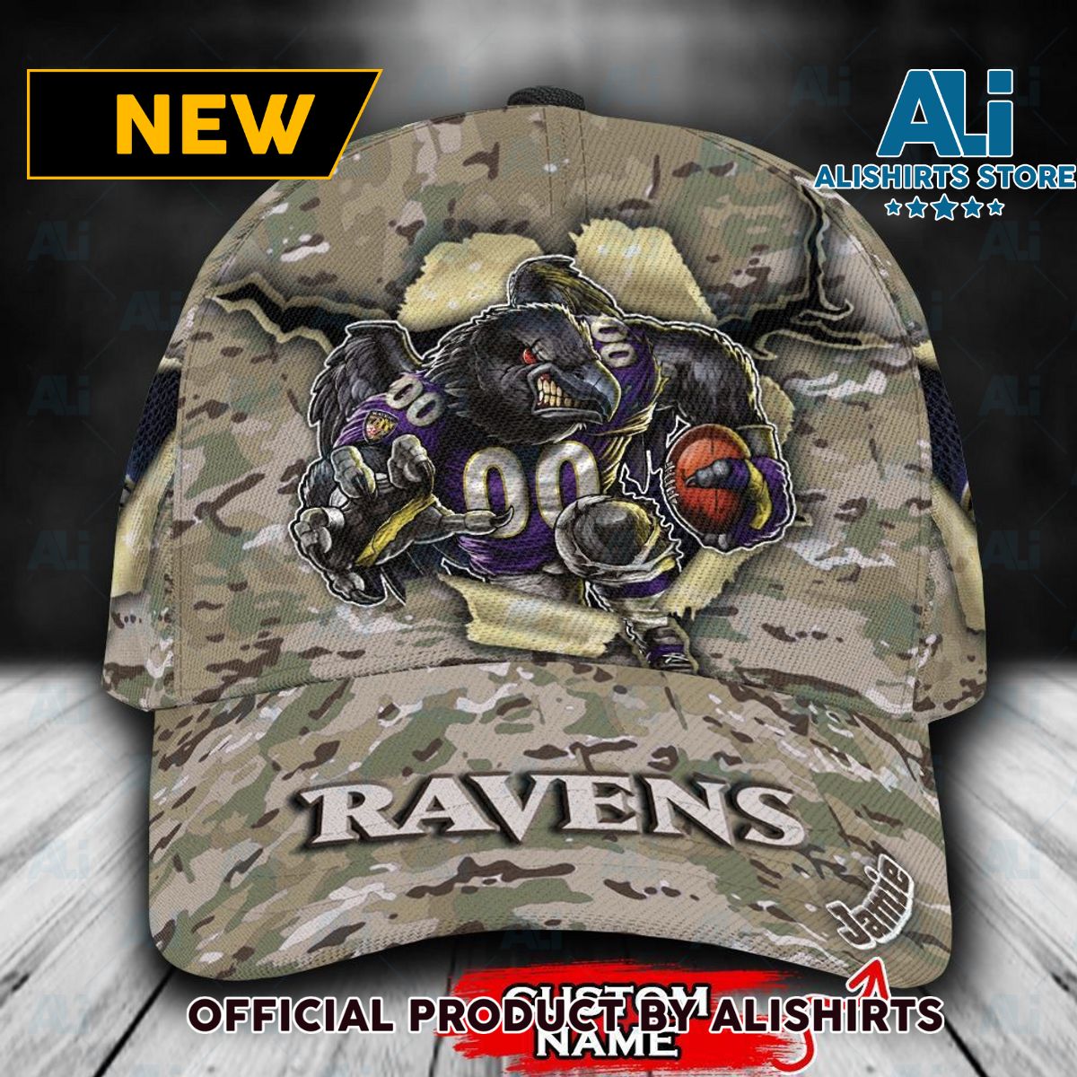 Personalized Baltimore Ravens Camo Mascot Classic Cap