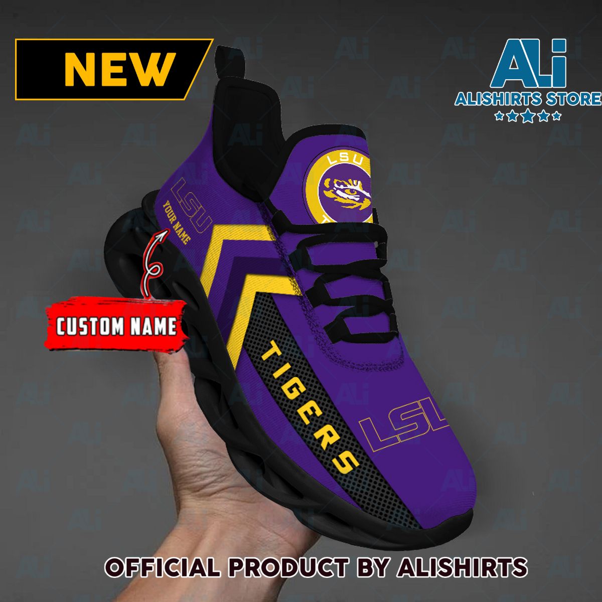 NCAA LSU Tigers Team Logo Custom Name Max Soul Shoes