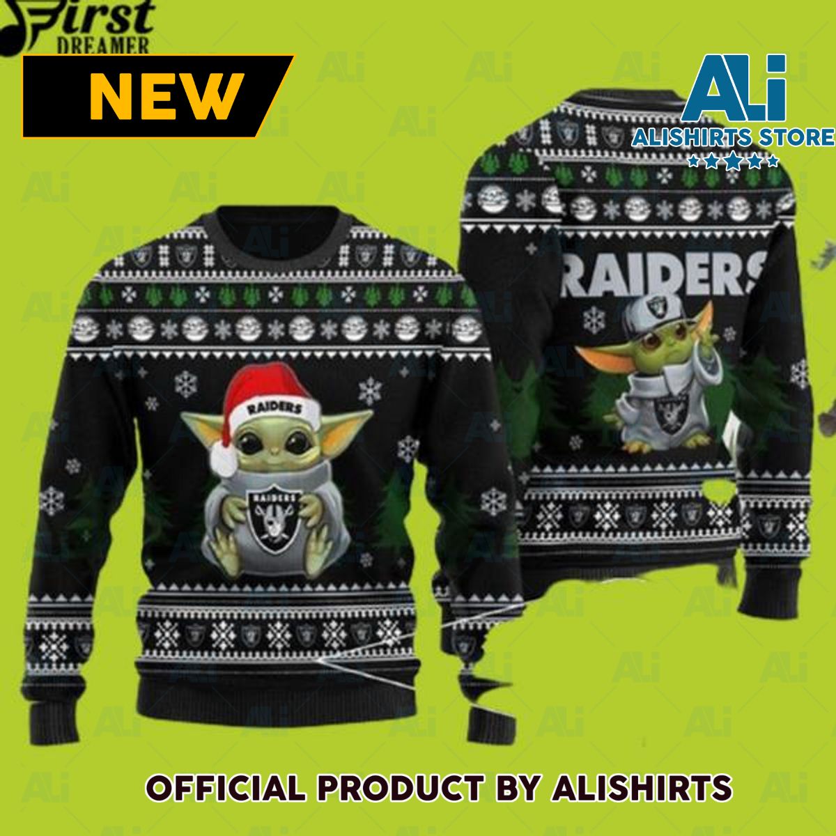 Baby Yoda Oakland Raiders Ugly Christmas Sweater