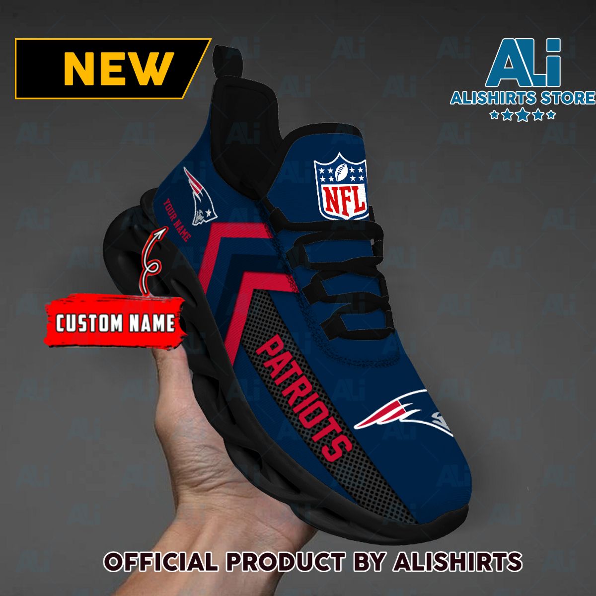 NFL New England Patriots Team Logo Custom Name Max Soul Shoes