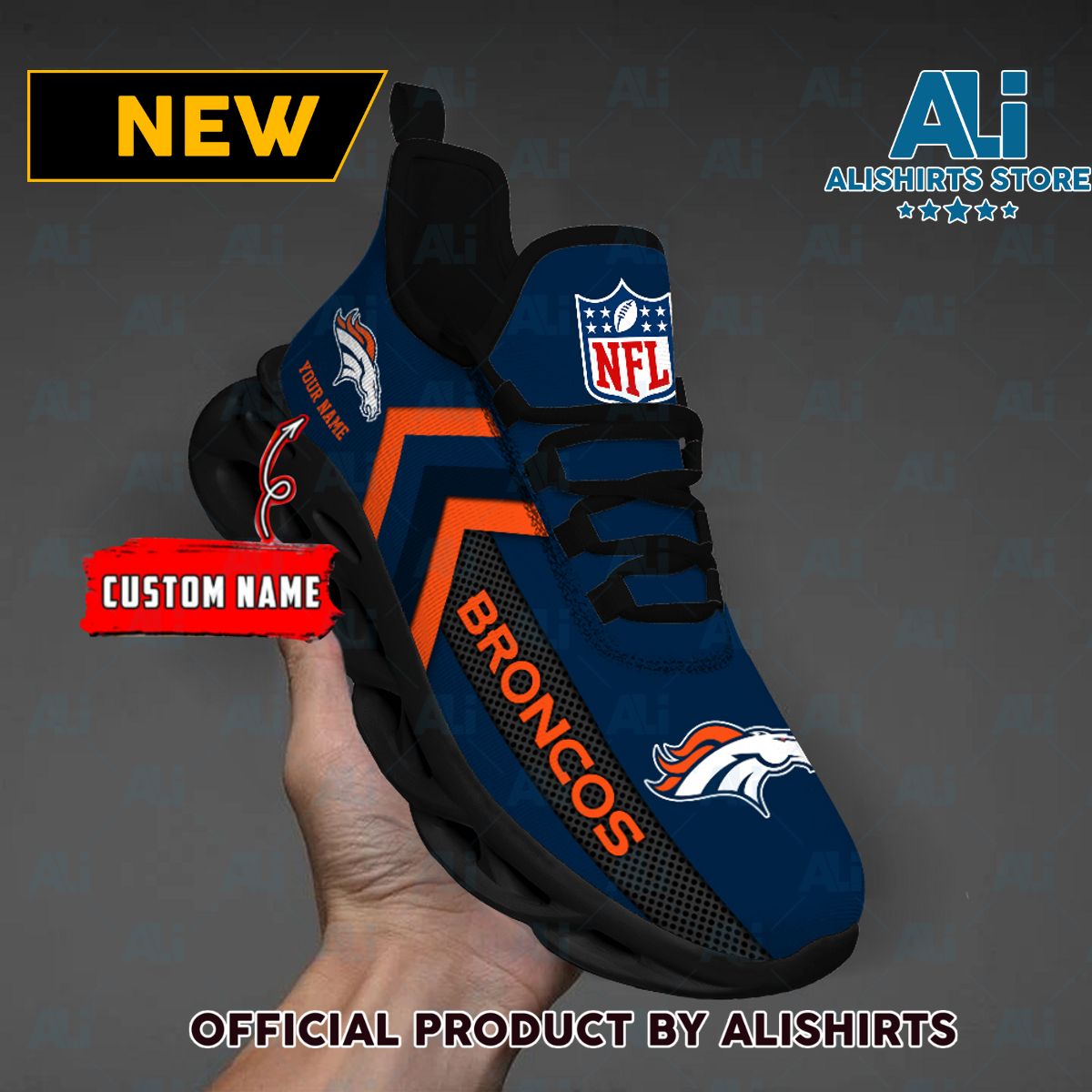 NFL Denver Broncos Team Logo Custom Name Max Soul Shoes