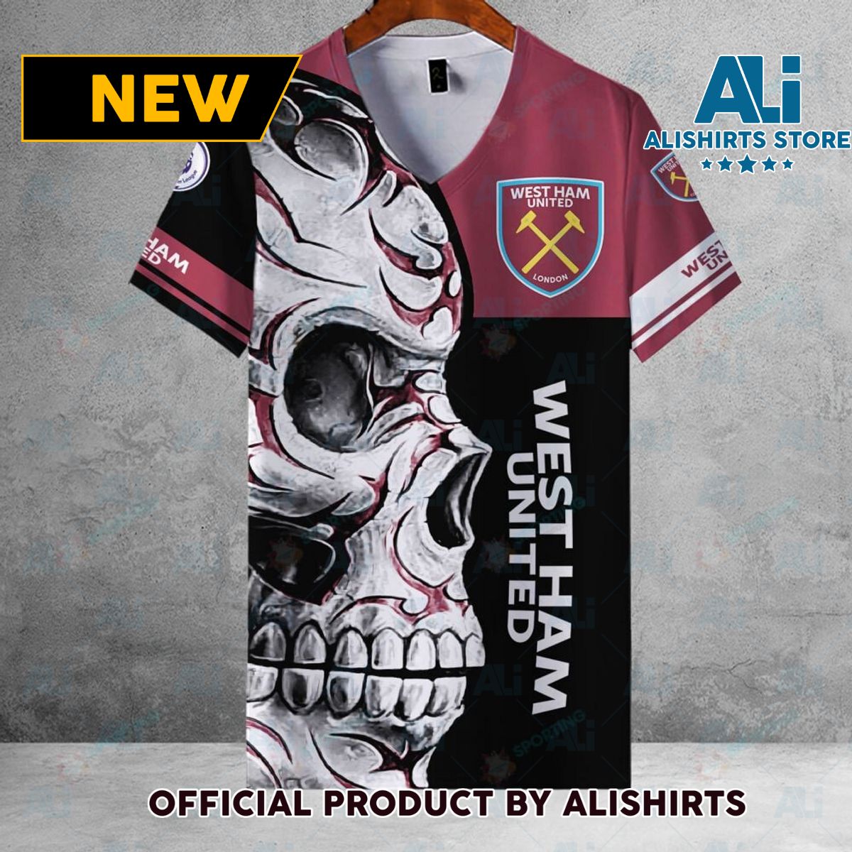 West Ham United FC EPL Skull Football Hawaiian shirt