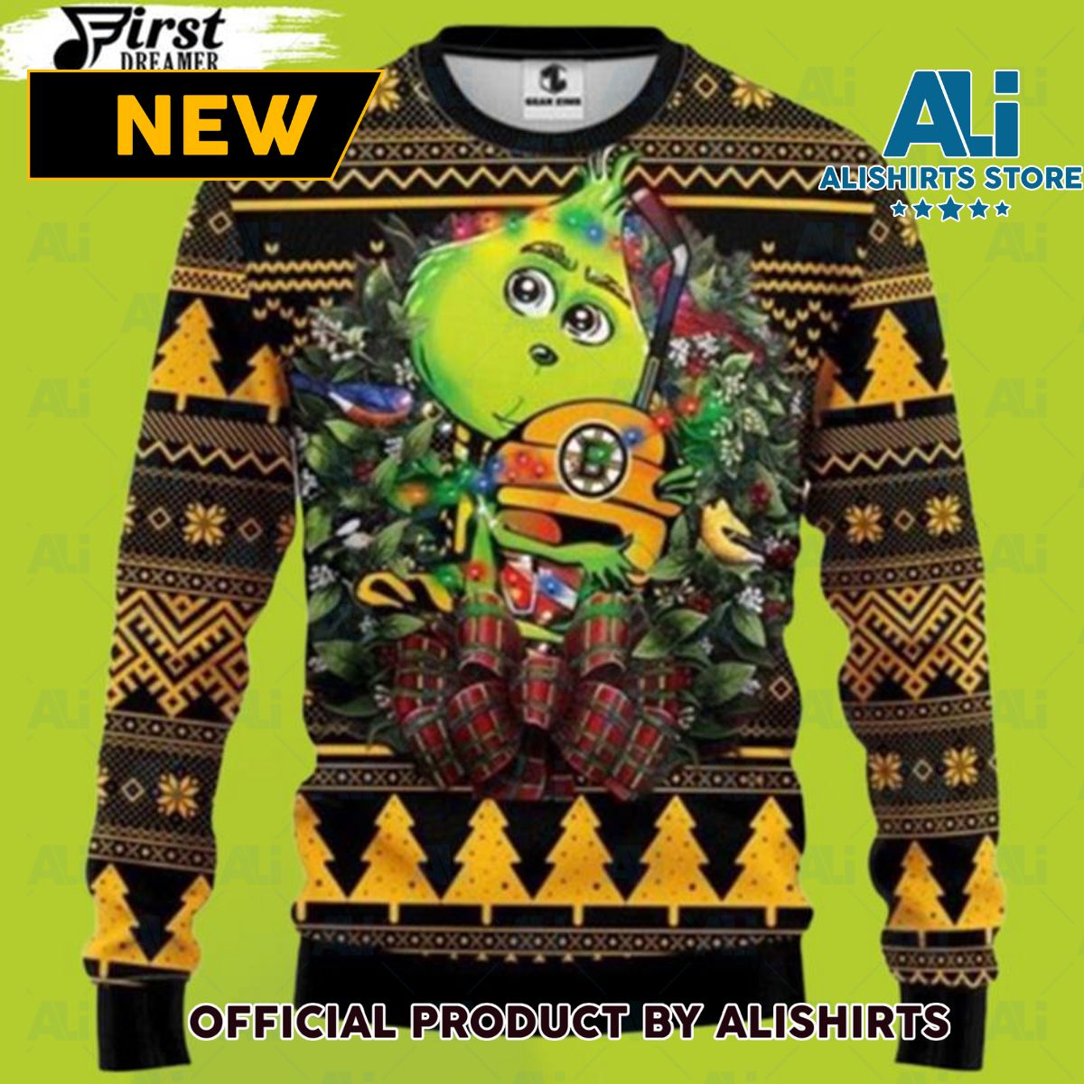 Nhl Boston Bruins Grinch Hug Christmas Ugly Sweater