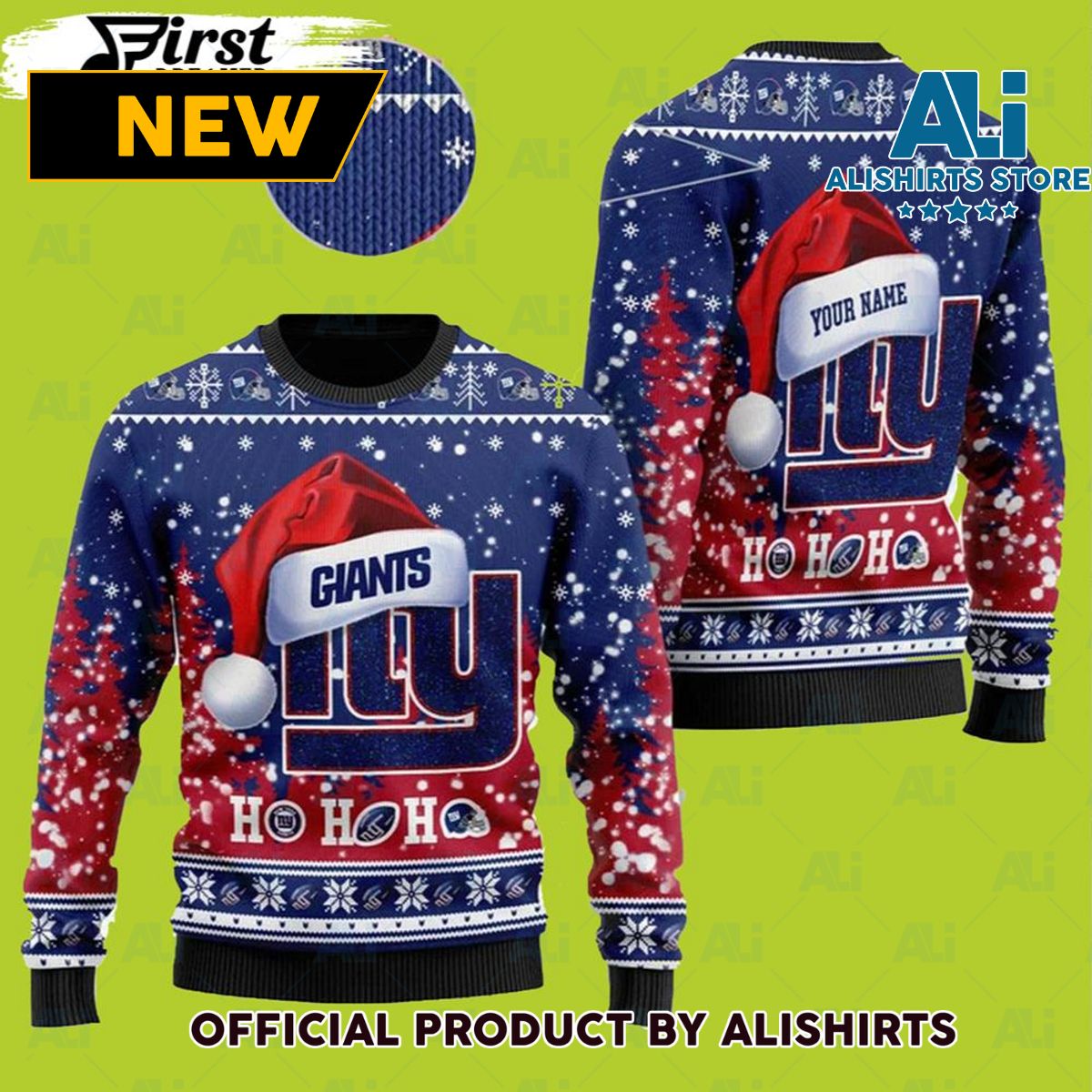 logo Wearing Santa Hat Custom Personalized New York Giants Ugly Christmas Sweater