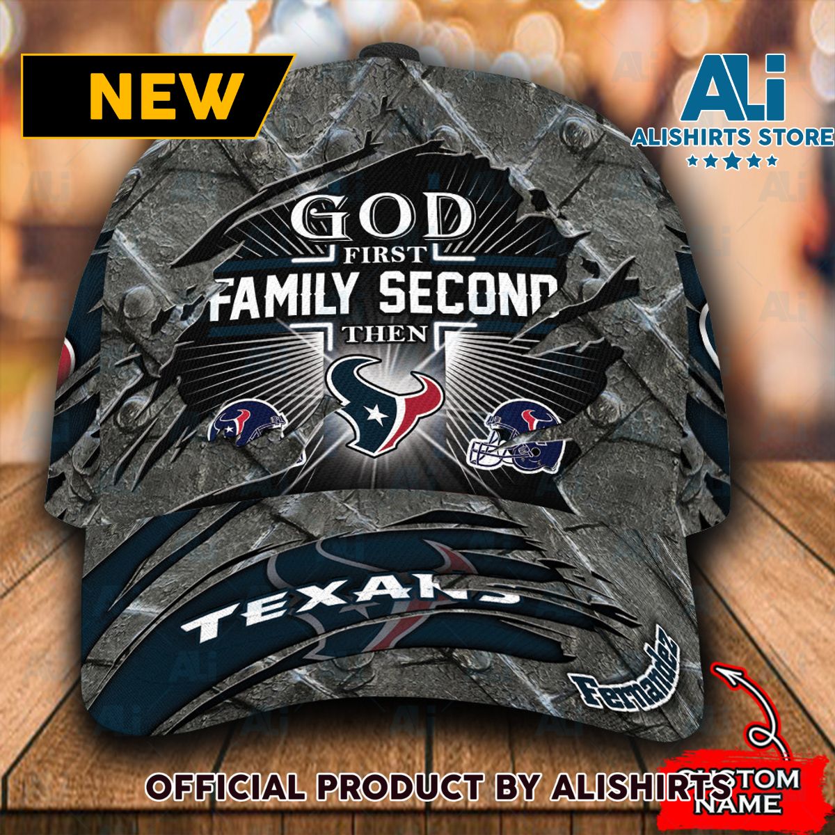 Personalized Houston Texans God First Family Second Classic Cap