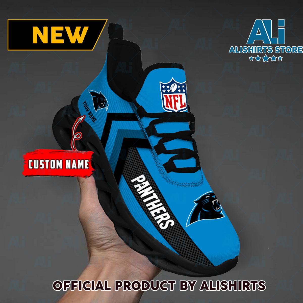 NFL Carolina Panthers Team Logo Custom Name Max Soul Shoes