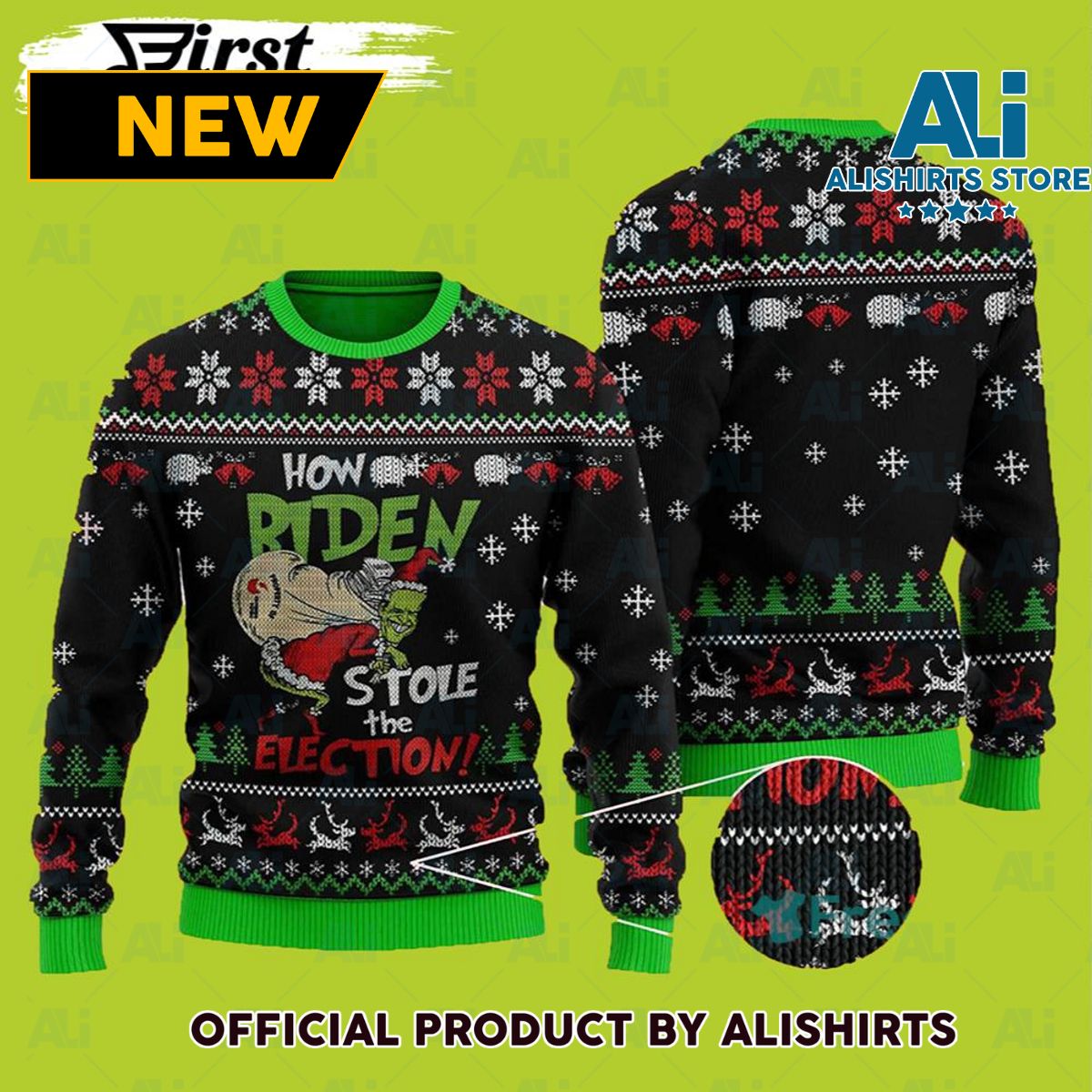 Grinch Ugly Christmas Sweater 3D How Riden Grinch Stole The Election