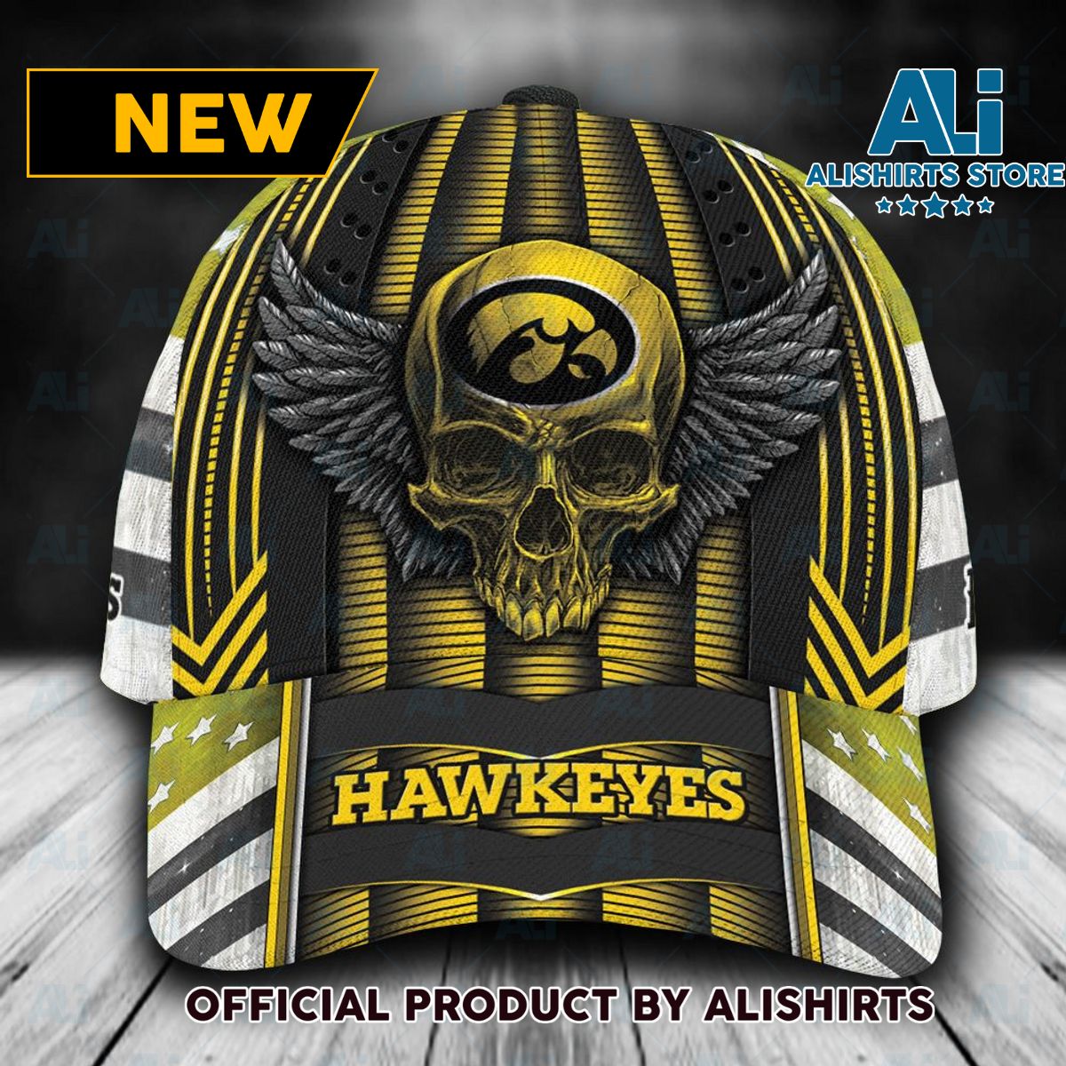 Personalized Iowa Hawkeyes Skull Wings Classic Cap