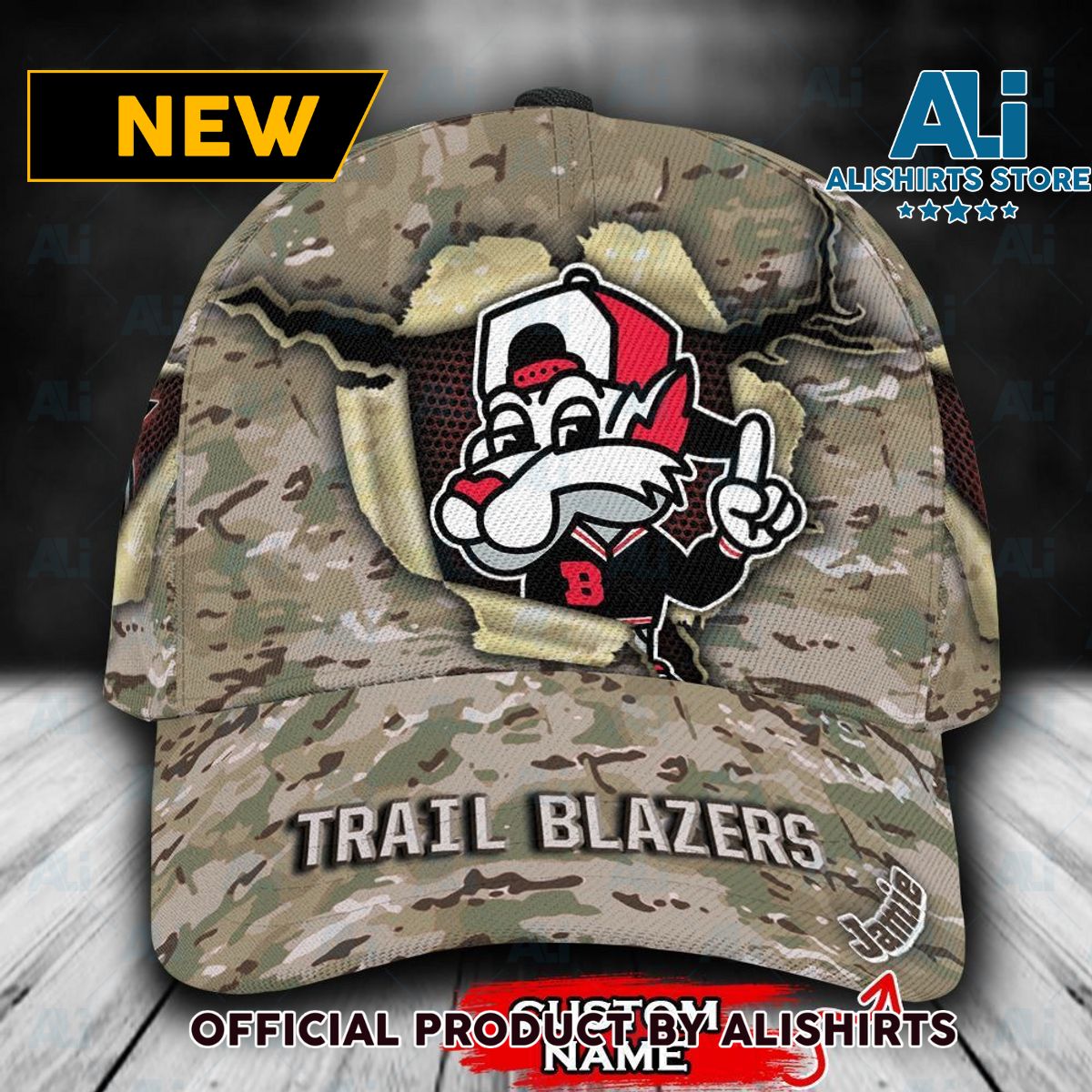 Personalized Portland Trail Blazers Camo Mascot NBA Classic Cap