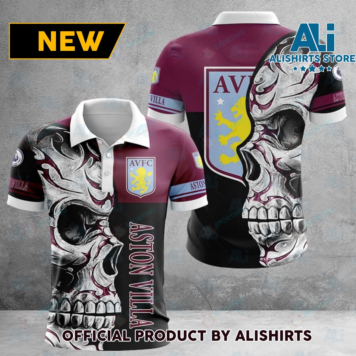 Aston Villa FC EPL Skull Football Polo
