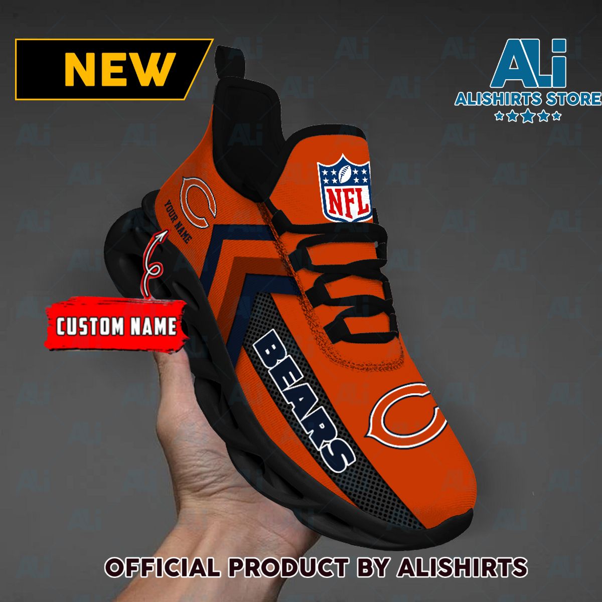 NFL Chicago Bears Team Logo Custom Name Max Soul Shoes