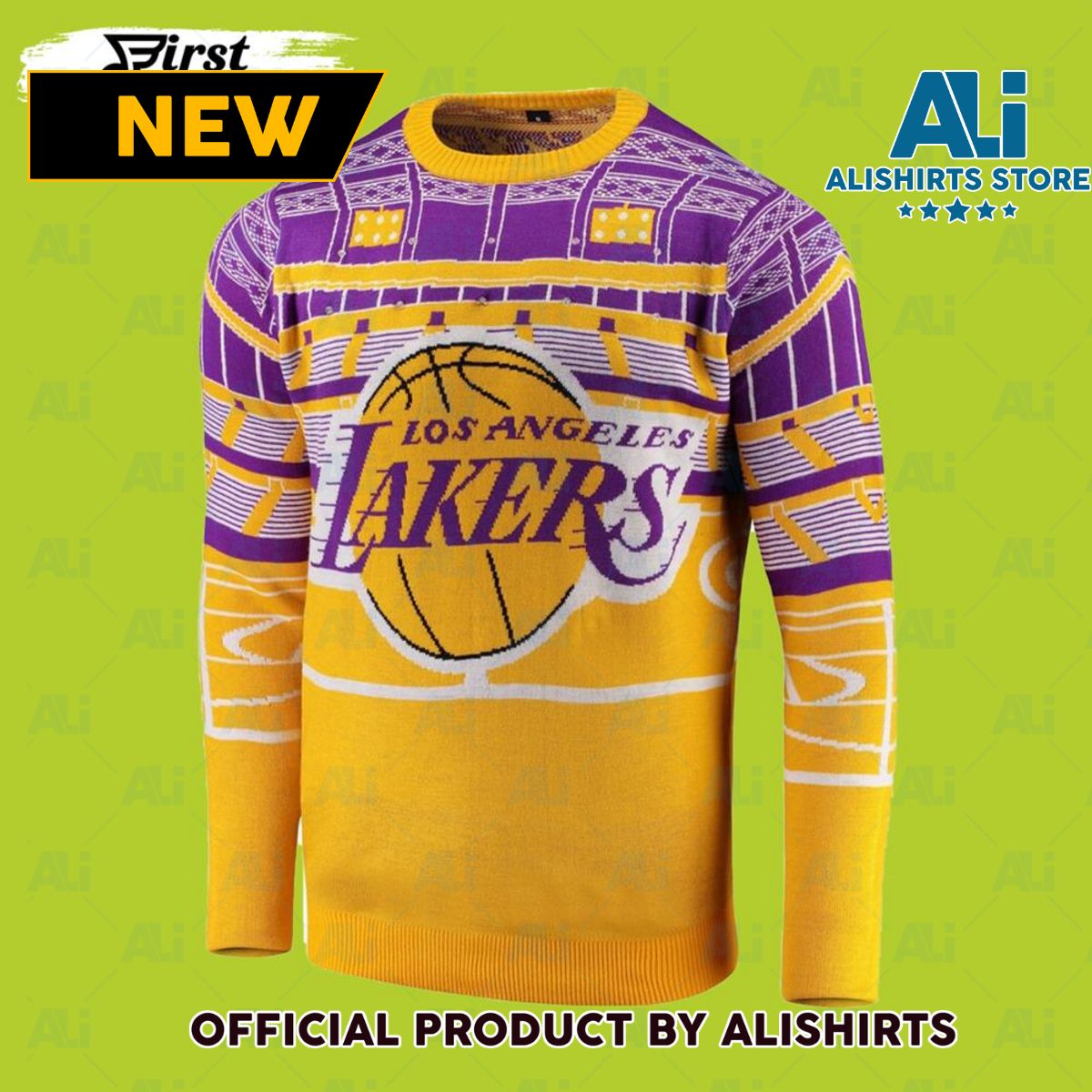 Los Angeles Lakers Courtside Bluetooth Lakers Ugly Christmas Sweater