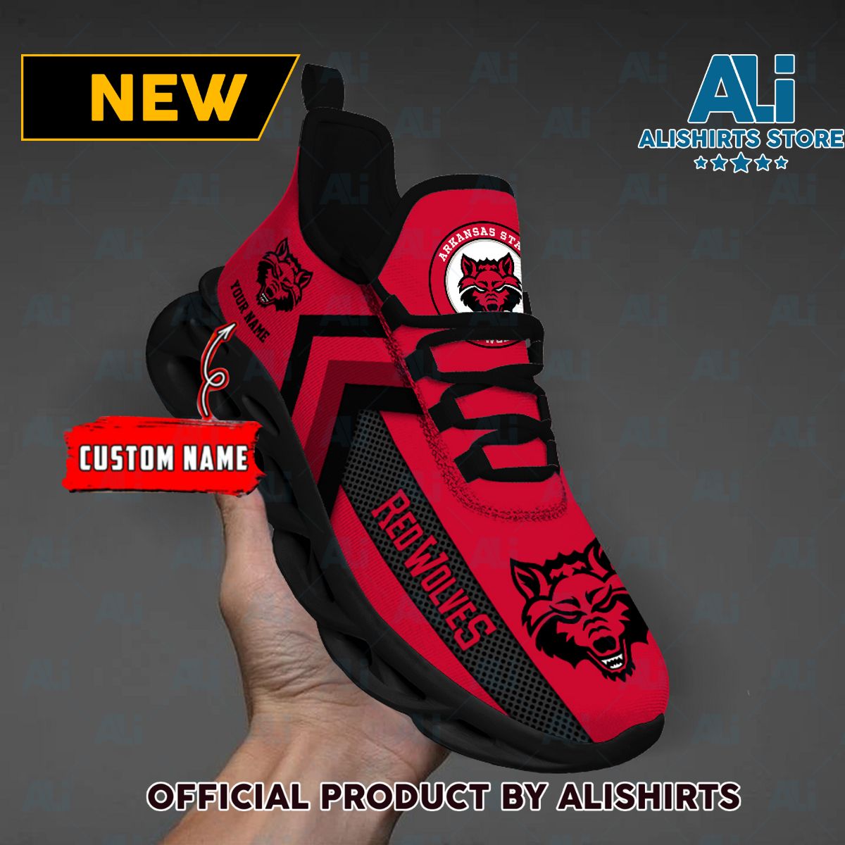 NCAA Arkansas State Red Wolves Team Logo Custom Name Max Soul Shoes